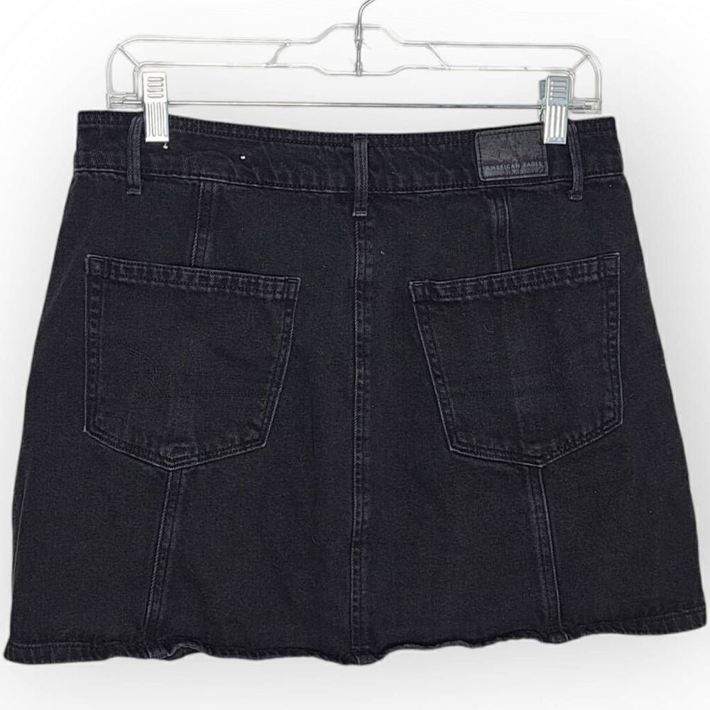 American Eagle Women's Hi Rise A Line Skirt Black Denim Button Fly size 8 - Picture 3 of 6